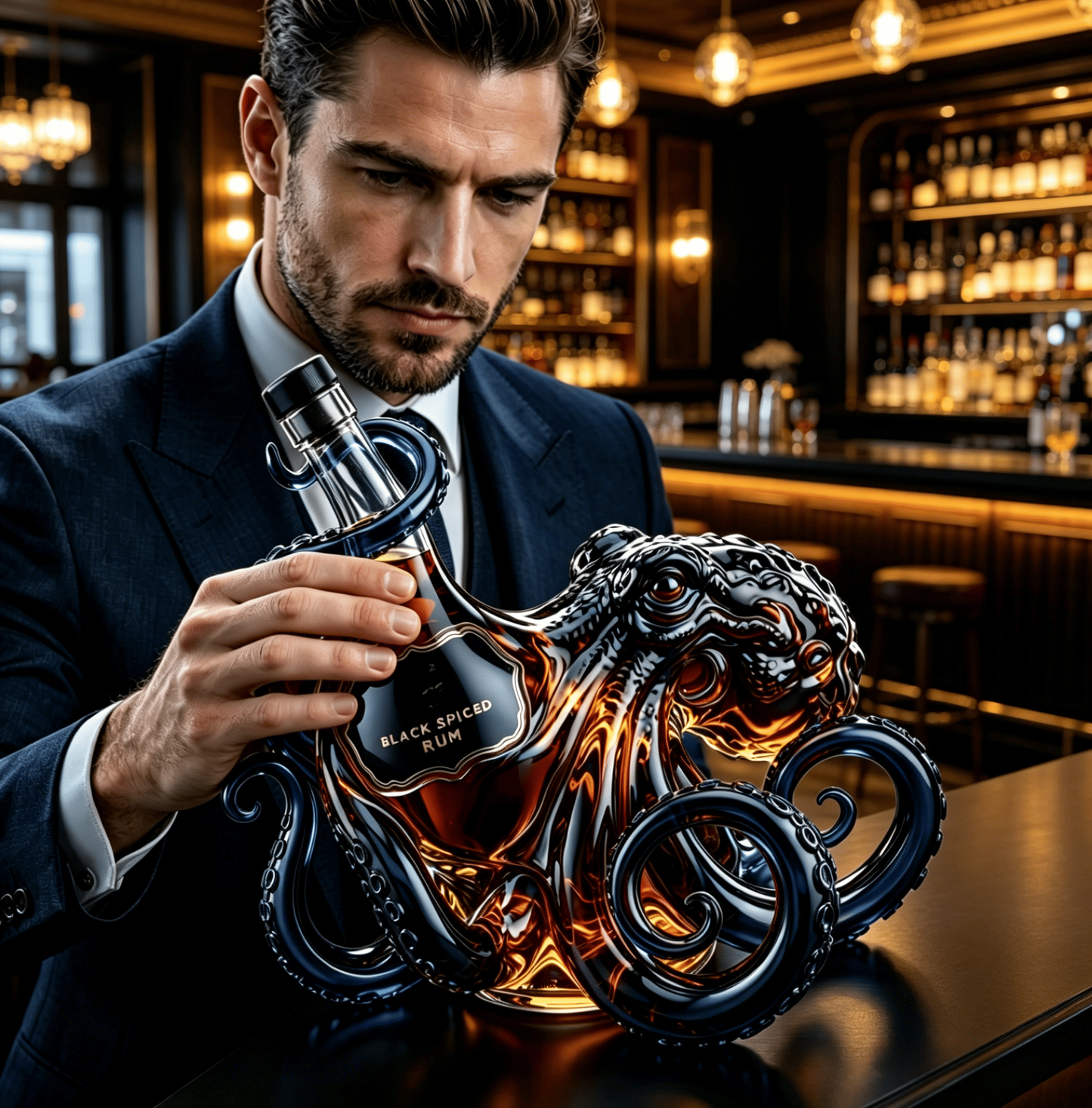🔥 53% OFF Exclusive Drop — 3D 🐙 Octopus Collectible Rum Display Bottle | Black Luxury Statement Decanter