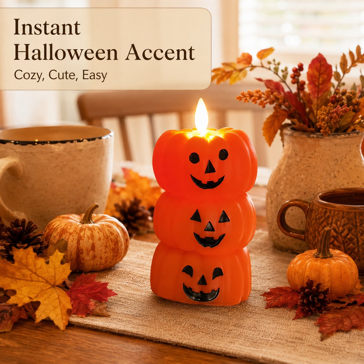 🍂🎃Flameless LED Pumpkin Stack Candle - Flickering Halloween Decor