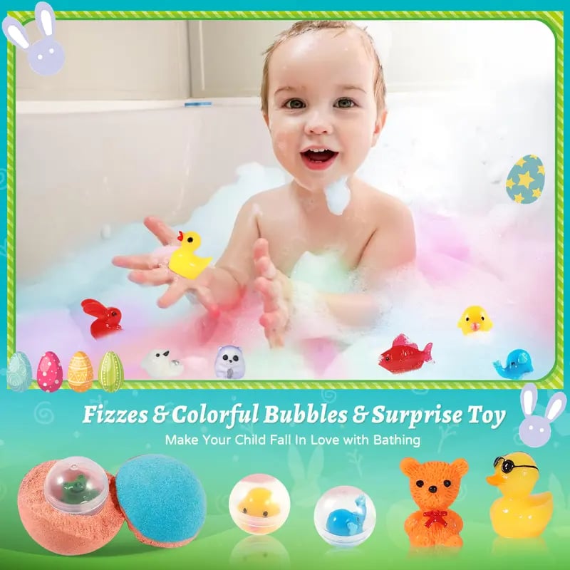 🐰Easter Surprise Bath Bombs for Kids (24-Pack)🌿 Non-Toxic & Safe for Kids 👶