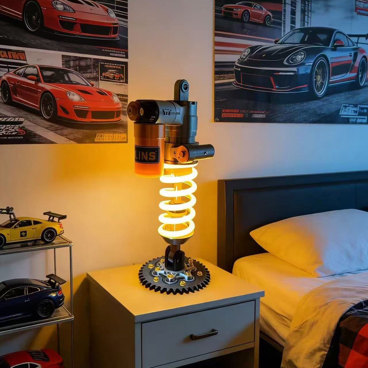 🎁Father's Day Limited Sale🔥Ohlins Inspired Suspension Shock Absorber Lamp - Adjustable LED Light for Gamers & Car Enthusiasts