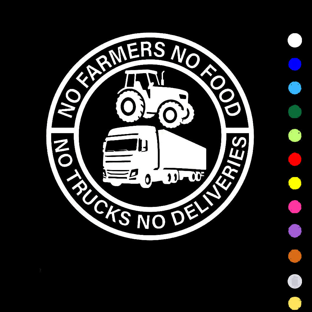 🔥No Farmers No Food No Trucks No Deliveries Vinyl Sticker – 140mm Decal