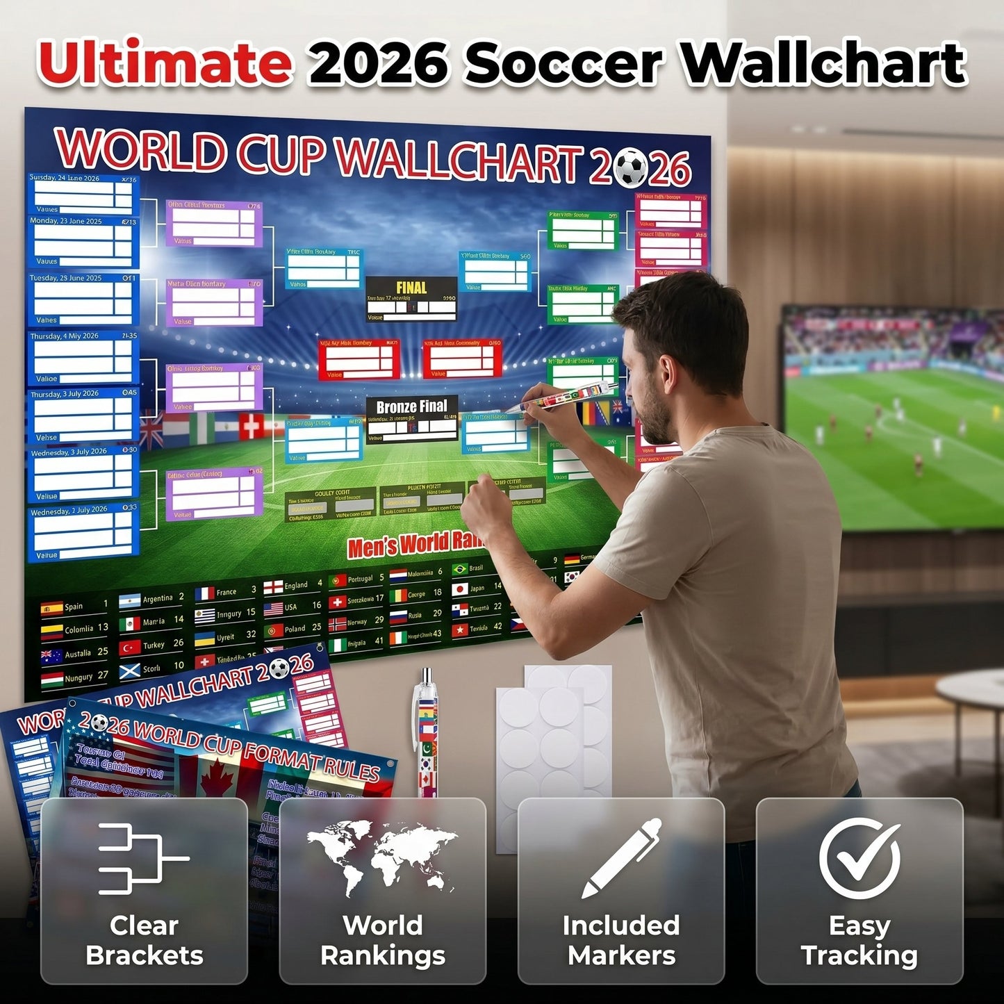 🔥Last Day: Buy 2 Get 1 Free - 🗓️ ⚽ 2026 World Cup Poster Set|Group Stage & Knockout Posters (23.6” x 35.4”)