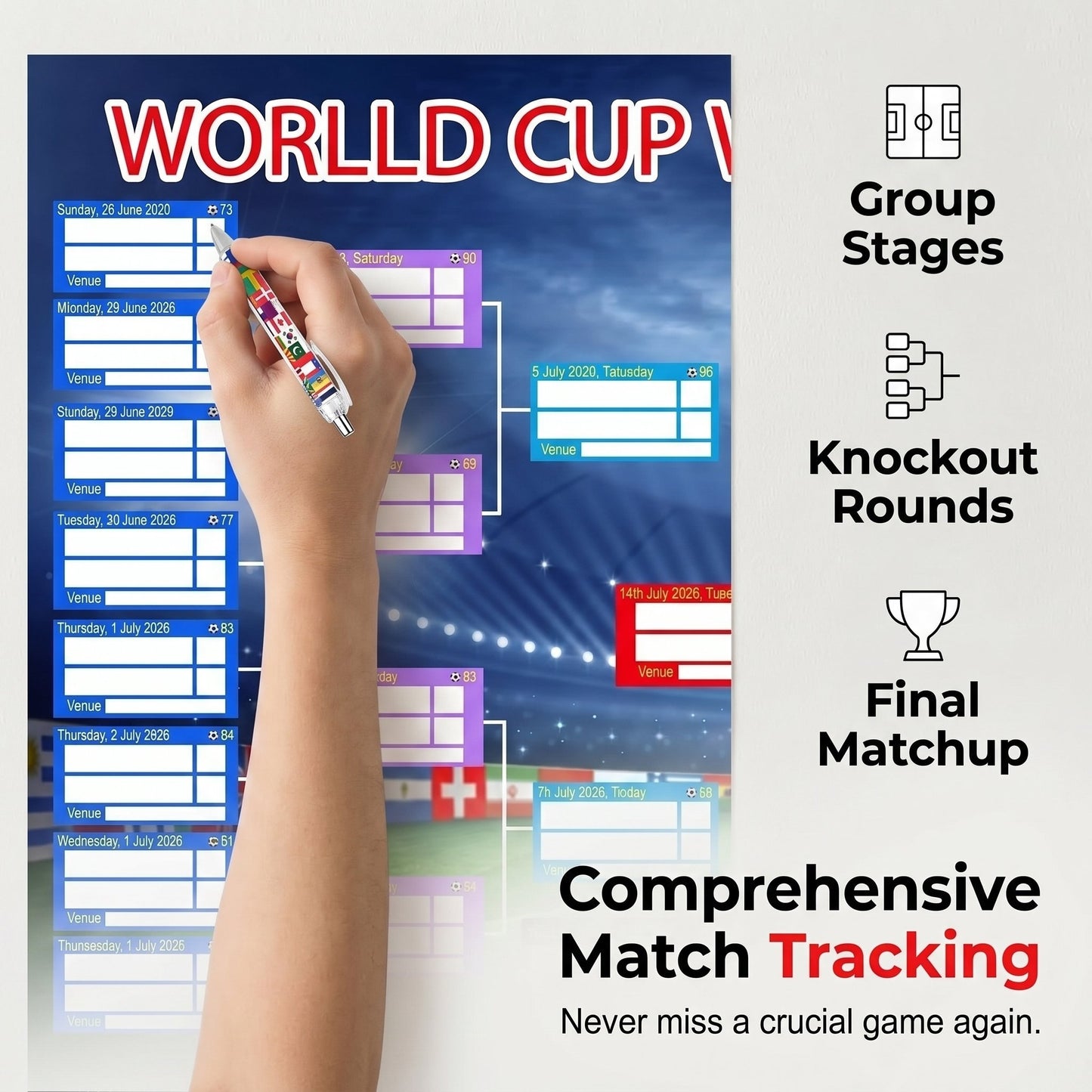 🔥Last Day: Buy 2 Get 1 Free - 🗓️ ⚽ 2026 World Cup Poster Set|Group Stage & Knockout Posters (23.6” x 35.4”)