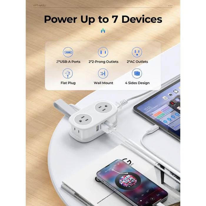 🔌Travel Power Strip, ORICO 4 Outlets 2 USB Ports (1 USB C) with 4FT Wrapped Short Extension Cord Small Power Strip
