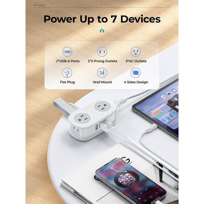 🔌Travel Power Strip, ORICO 4 Outlets 2 USB Ports (1 USB C) with 4FT Wrapped Short Extension Cord Small Power Strip