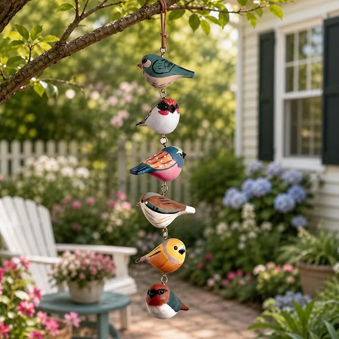 🔥50% OFF🔥 🐦 Rustic Hand Painted Wooden Bird Ornament Mobile ✨