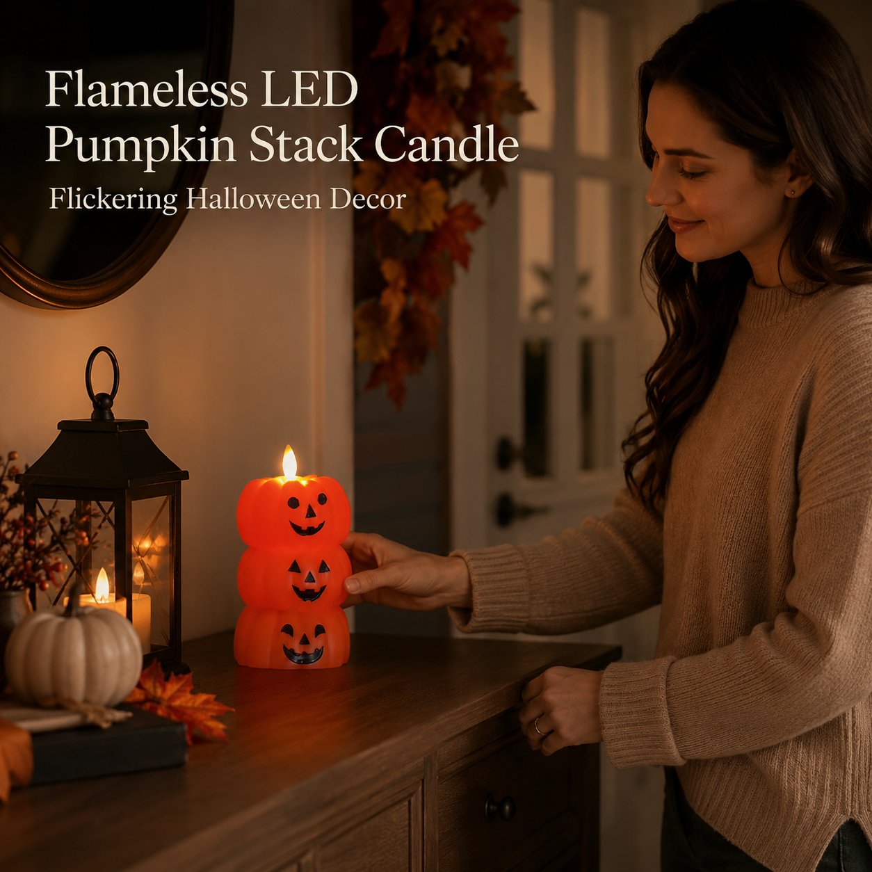 🍂🎃Flameless LED Pumpkin Stack Candle - Flickering Halloween Decor