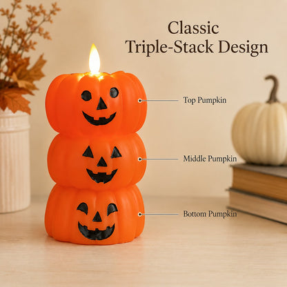 🍂🎃Flameless LED Pumpkin Stack Candle - Flickering Halloween Decor
