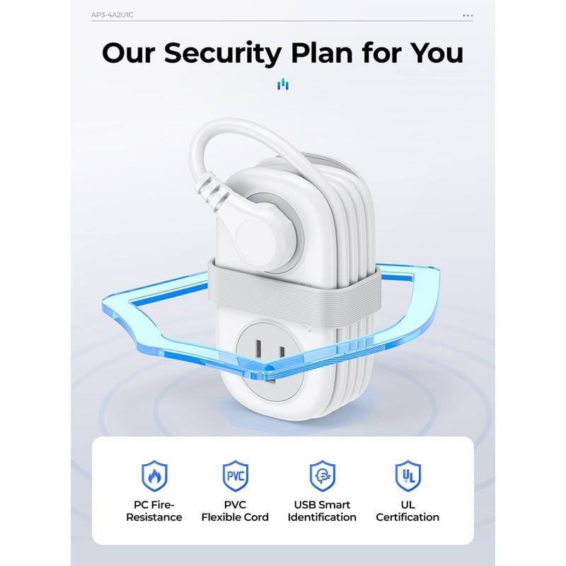 🔌Travel Power Strip, ORICO 4 Outlets 2 USB Ports (1 USB C) with 4FT Wrapped Short Extension Cord Small Power Strip