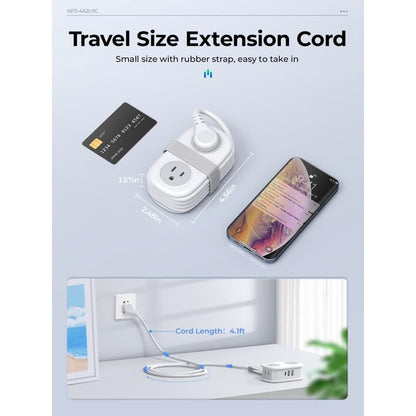 🔌Travel Power Strip, ORICO 4 Outlets 2 USB Ports (1 USB C) with 4FT Wrapped Short Extension Cord Small Power Strip