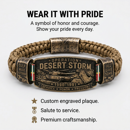 Operation Desert Storm Veteran Paracord Bracelet, Gulf War Service Memorial Honor Wristband