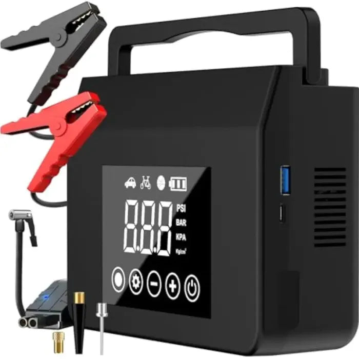 【Hieha】Spring Outing Portable Car Jump Starter, 4000A Car Battery Jump Starter with 150PSI Tire Inflator, 12V Car Battery Jump Starter, 15000mAh Power Bank, with LED Light，Mother's Day gift