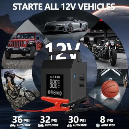 【Hieha】Spring Outing Portable Car Jump Starter, 4000A Car Battery Jump Starter with 150PSI Tire Inflator, 12V Car Battery Jump Starter, 15000mAh Power Bank, with LED Light，Mother's Day gift