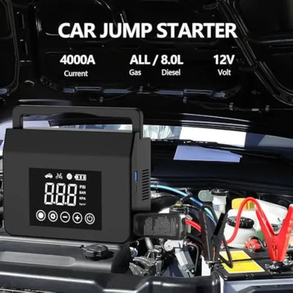 【Hieha】Spring Outing Portable Car Jump Starter, 4000A Car Battery Jump Starter with 150PSI Tire Inflator, 12V Car Battery Jump Starter, 15000mAh Power Bank, with LED Light，Mother's Day gift